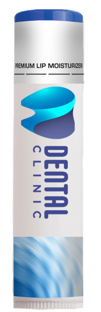 An example of branded lip balm for dental offices
